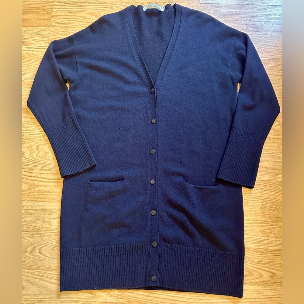Iris Von Arnim Navy Cashmere Cardigan Duster Sz L Quiet Luxury Old Money Quality